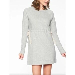 Athleta Gray French Terry Drawstring Waist Sweatshirt Mini Dress Long Sleeve L
